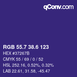 カラーコード: RGB 55.7 38.6 123 | qconv.com