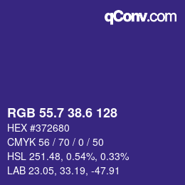 カラーコード: RGB 55.7 38.6 128 | qconv.com