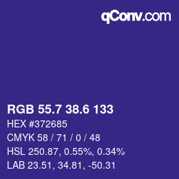カラーコード: RGB 55.7 38.6 133 | qconv.com