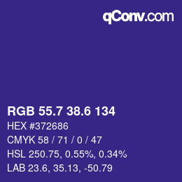 カラーコード: RGB 55.7 38.6 134 | qconv.com