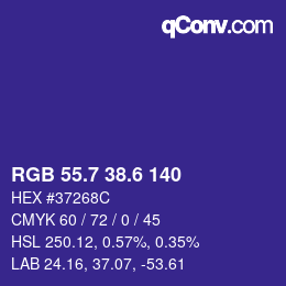 カラーコード: RGB 55.7 38.6 140 | qconv.com