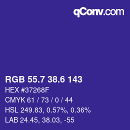 カラーコード: RGB 55.7 38.6 143 | qconv.com