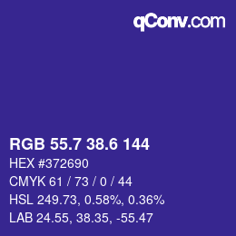 カラーコード: RGB 55.7 38.6 144 | qconv.com