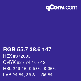 カラーコード: RGB 55.7 38.6 147 | qconv.com