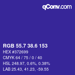 カラーコード: RGB 55.7 38.6 153 | qconv.com