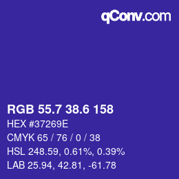 カラーコード: RGB 55.7 38.6 158 | qconv.com