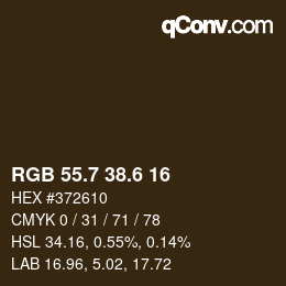 カラーコード: RGB 55.7 38.6 16 | qconv.com