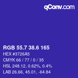 カラーコード: RGB 55.7 38.6 165 | qconv.com