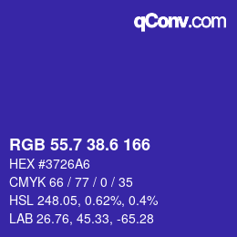 カラーコード: RGB 55.7 38.6 166 | qconv.com