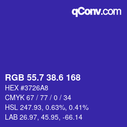 カラーコード: RGB 55.7 38.6 168 | qconv.com
