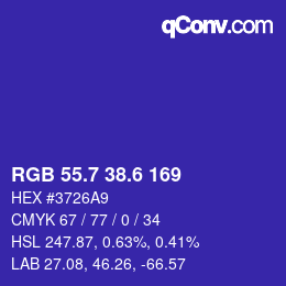 カラーコード: RGB 55.7 38.6 169 | qconv.com