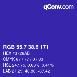 カラーコード: RGB 55.7 38.6 171 | qconv.com