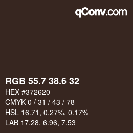 カラーコード: RGB 55.7 38.6 32 | qconv.com