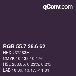 カラーコード: RGB 55.7 38.6 62 | qconv.com