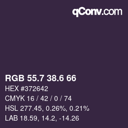 カラーコード: RGB 55.7 38.6 66 | qconv.com