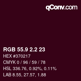 カラーコード: RGB 55.9 2.2 23 | qconv.com