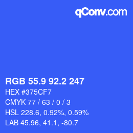 カラーコード: RGB 55.9 92.2 247 | qconv.com