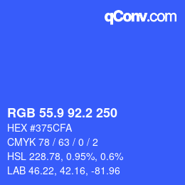 カラーコード: RGB 55.9 92.2 250 | qconv.com