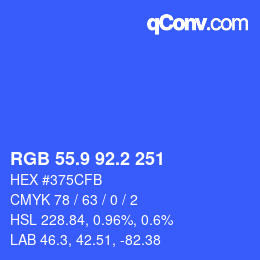 カラーコード: RGB 55.9 92.2 251 | qconv.com