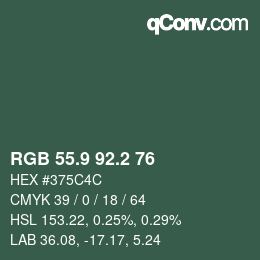 カラーコード: RGB 55.9 92.2 76 | qconv.com