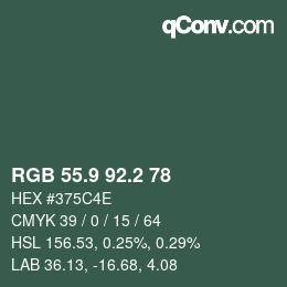 カラーコード: RGB 55.9 92.2 78 | qconv.com