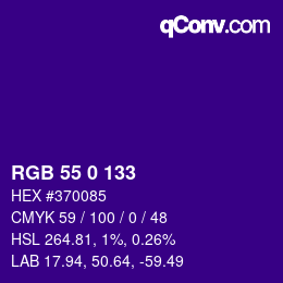 Color code: RGB 55 0 133 | qconv.com