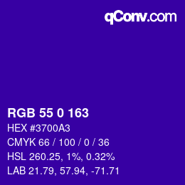 Color code: RGB 55 0 163 | qconv.com