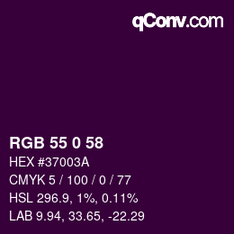 カラーコード: RGB 55 0 58 | qconv.com