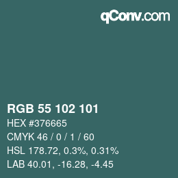 Color code: RGB 55 102 101 | qconv.com