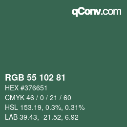 Color code: RGB 55 102 81 | qconv.com