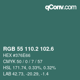カラーコード: RGB 55 110.2 102.6 | qconv.com