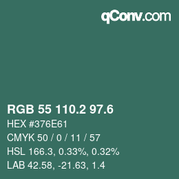 カラーコード: RGB 55 110.2 97.6 | qconv.com