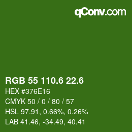 カラーコード: RGB 55 110.6 22.6 | qconv.com
