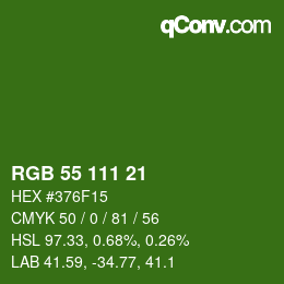 Color code: RGB 55 111 21 | qconv.com