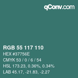 Color code: RGB 55 117 110 | qconv.com