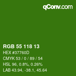 カラーコード: RGB 55 118 13 | qconv.com