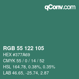 Color code: RGB 55 122 105 | qconv.com
