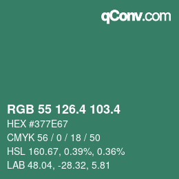 カラーコード: RGB 55 126.4 103.4 | qconv.com