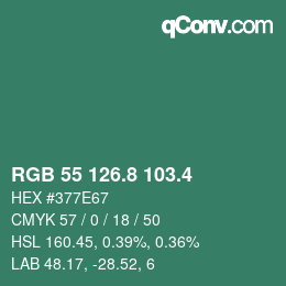カラーコード: RGB 55 126.8 103.4 | qconv.com
