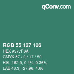 カラーコード: RGB 55 127 106 | qconv.com