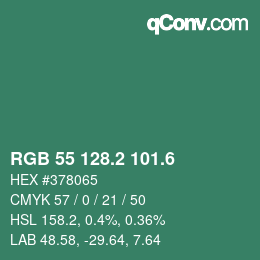 カラーコード: RGB 55 128.2 101.6 | qconv.com