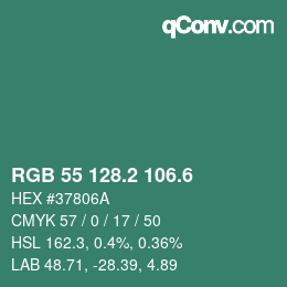 カラーコード: RGB 55 128.2 106.6 | qconv.com