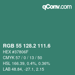カラーコード: RGB 55 128.2 111.6 | qconv.com