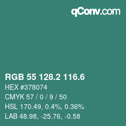 カラーコード: RGB 55 128.2 116.6 | qconv.com