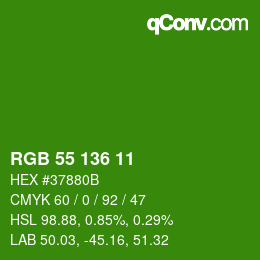Color code: RGB 55 136 11 | qconv.com