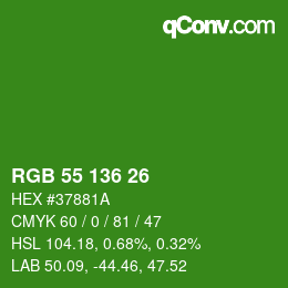 Color code: RGB 55 136 26 | qconv.com