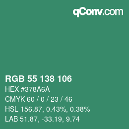 Color code: RGB 55 138 106 | qconv.com