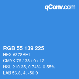 カラーコード: RGB 55 139 225 | qconv.com