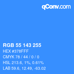 颜色代码: RGB 55 143 255 | qconv.com
