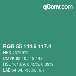 カラーコード: RGB 55 144.8 117.4 | qconv.com